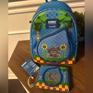 Loungefly Blue Sonic Backpack and Wallet